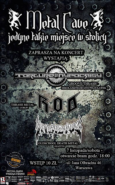 R.O.D., INSIDIUS, TORTURE OF HYPOCRISY zagrają 7 listopada w Metal Cave