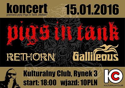 Koncert w Rybniku – GALLILEOUS, PIGS IN TANK, RETHORN