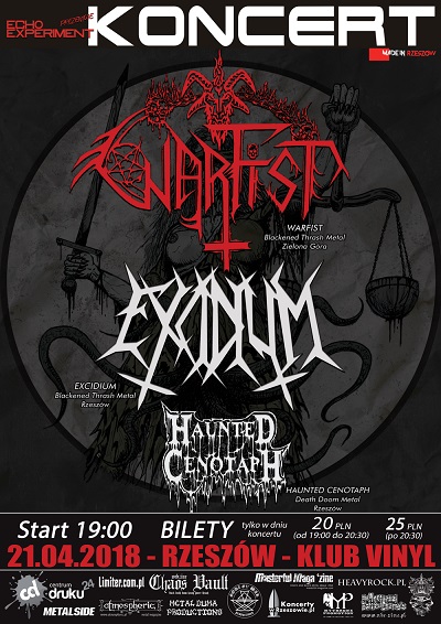 21.04.2018 – WARFIST, EXCIDIUM, HAUNTED CENOTAPH w Rzeszowie