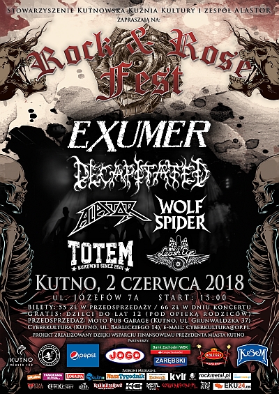 VI edycja Rock & Rose Fest 2018 – EXUMER, DECAPITAED, WOLF SPIDER, ALASTOR, LEASH EYE, TOTEM