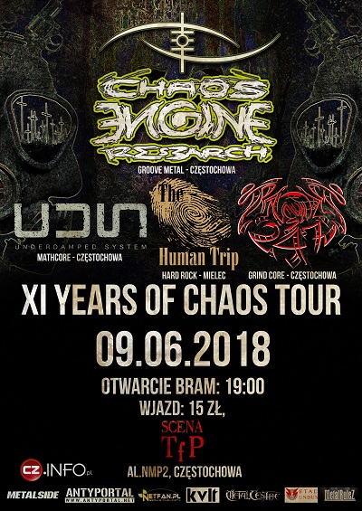 CHAOS ENGINE RESEARCH, UDS, TRANQUILLIZER i THE HUMAN TRIP w sobotę, 9 czerwca na deskach Sceny TFP