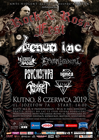 Rock&Rose Fest Kutno 2019 – VII edycja – VENOM INC. (GB), EMBRIONAL (PL), QUO VADIS (PL), PSYCHOTYPE (PL), IGNEA (UA), STRAIGHT HATE (PL), LESHY (PL)