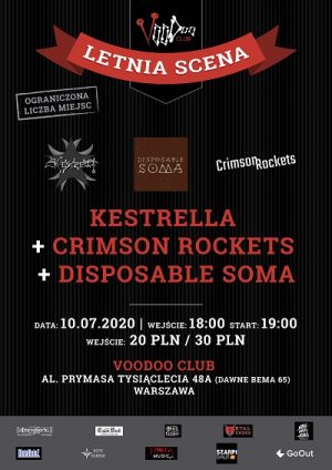 Zapraszamy na koncert KESTRELLA, CRIMSON ROCKETS i DISPOSABLE SOMA na Letniej Scenie VooDoo w Warszawie