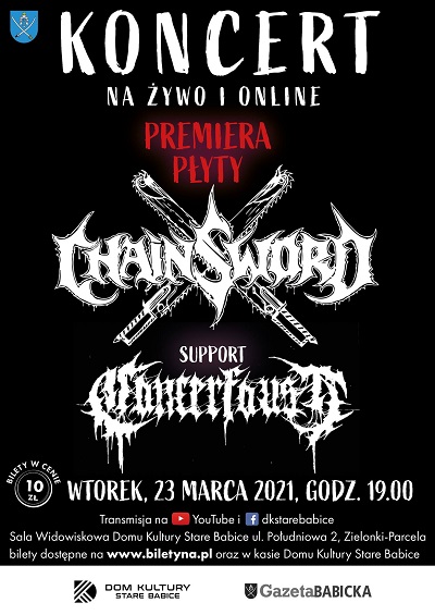 Koncert metalowy na żywo i online, kapele CHAINSWORD i CANCERFAUST