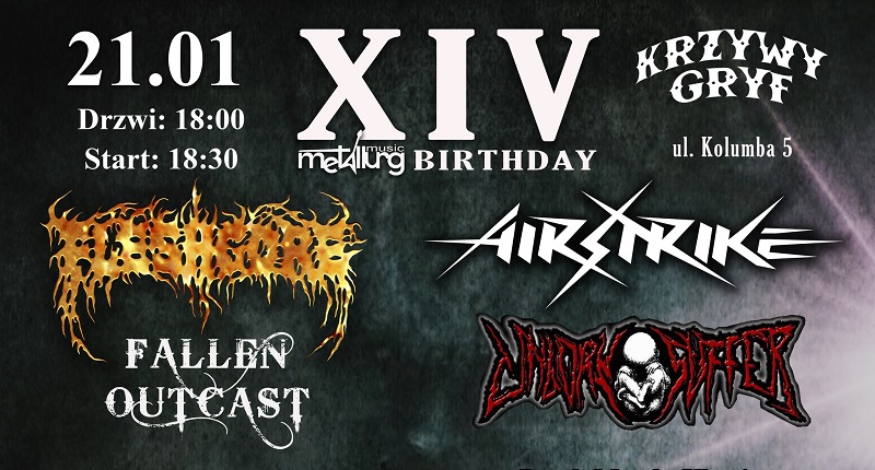 FLESHGORE, AIRSTRIKE, UNBORN SUFFER i FALLEN OUTCAST zagrają w Szczecinie na XIV Metallurg Music Birthday!