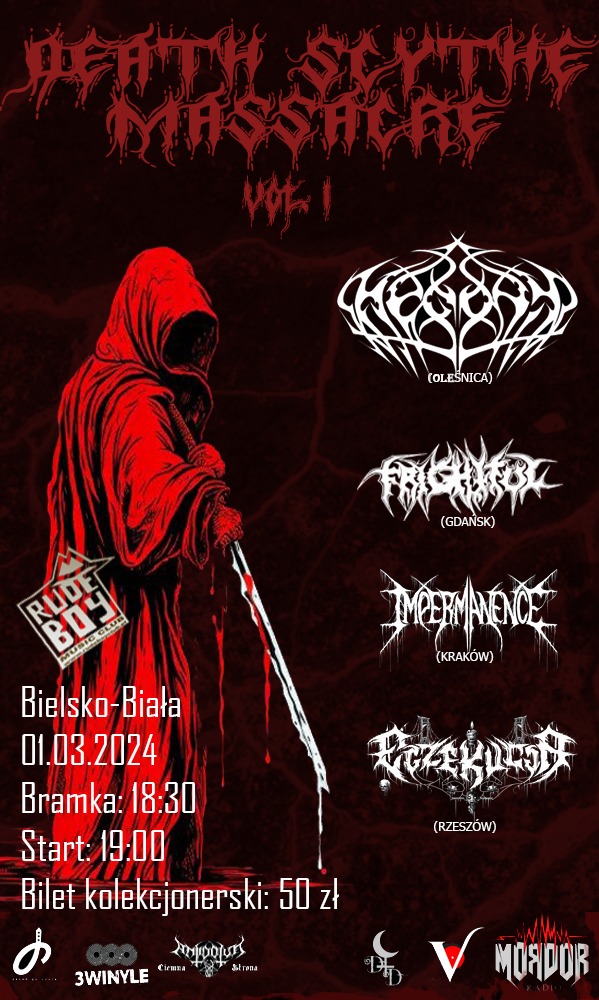 Death Scythe Massacre Vol. 1 – HEGONY + FRIGHTFUL + IMPERMANENCE + EGZEKUCJA – Rude Boy, Bielsko Biała